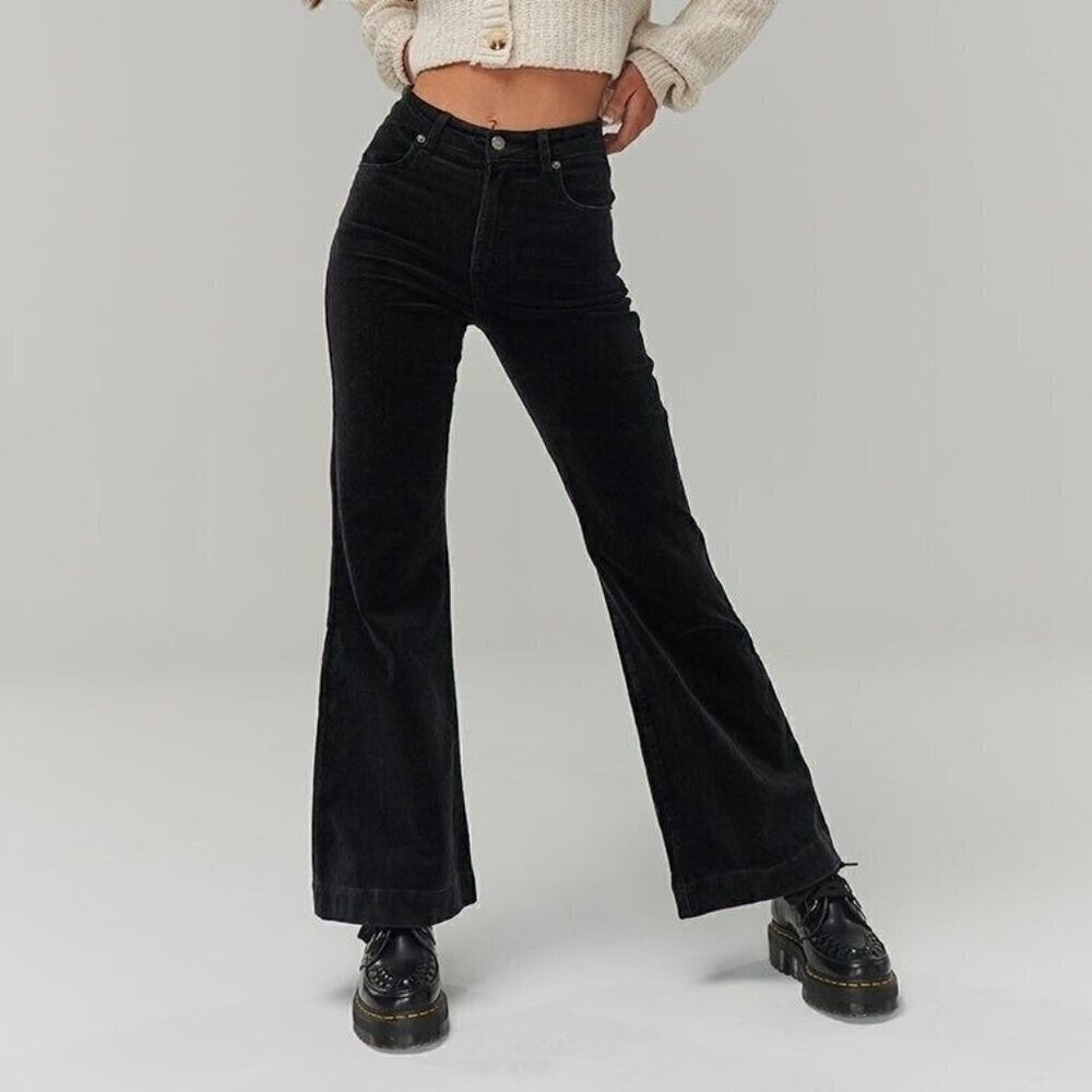 Ghanda Corduroy Flare Leg Jeans Black Women’s Size 6 NEW High Rise Boho Hippie